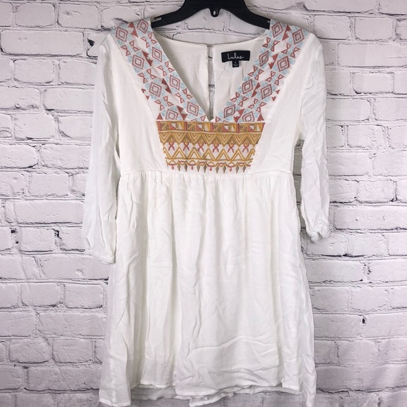 Lulu’s Sunflower White Embroidered Dress Small - Picture 5 of 8
